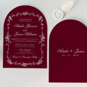 Invitation Mariage botanique arqué bordeaux floral chic