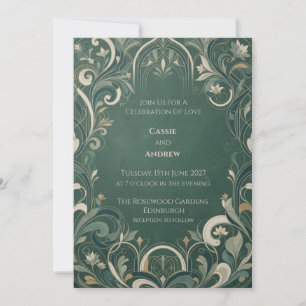 Invitation Mariage Botanique Art Déco Émeraude