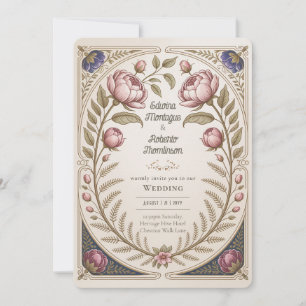 Invitation Mariage Botanique Art Nouveau Fleurs de Pivoine Hé