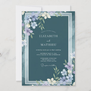 Invitation Mariage Botanique Atmosphérique Bleu Ardoise
