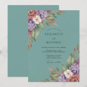 Invitation Mariage Botanique Atmosphérique Sarcelle (Devant / Derrière)