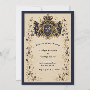 Invitation Mariage botanique au blason de lion médiéval
