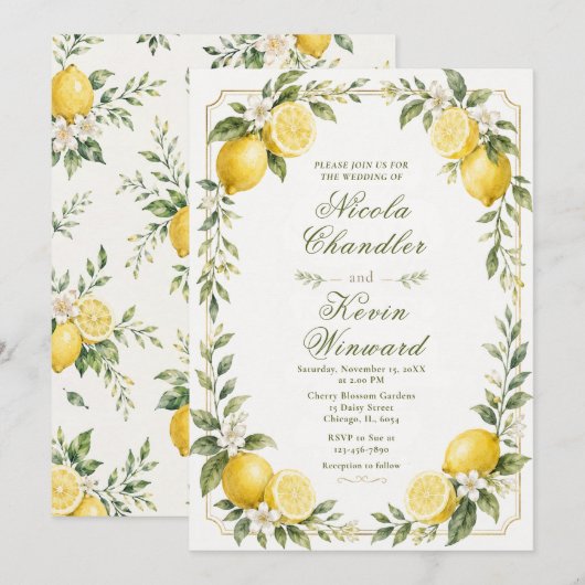 Invitation Mariage Botanique au Citron (Devant / Derrière)