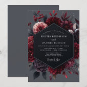 Invitation Mariage Botanique au Grenat Noir (Devant / Derrière)