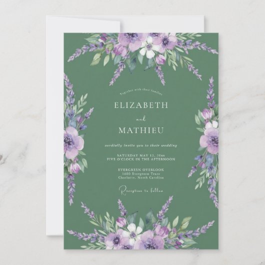 Invitation Mariage Botanique au Lavande Pourpre (Devant)