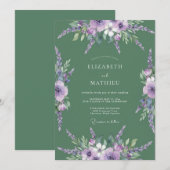 Invitation Mariage Botanique au Lavande Pourpre (Devant / Derrière)