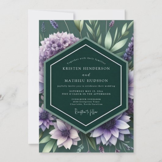 Invitation Mariage Botanique au Lilas Emeraude (Devant)