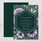 Invitation Mariage Botanique au Lilas Emeraude (Devant / Derrière)