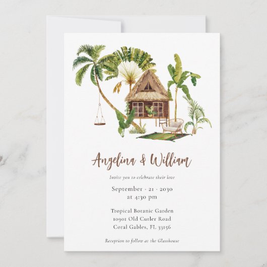 Invitation Mariage Botanique au Palmier Tropical (Devant)