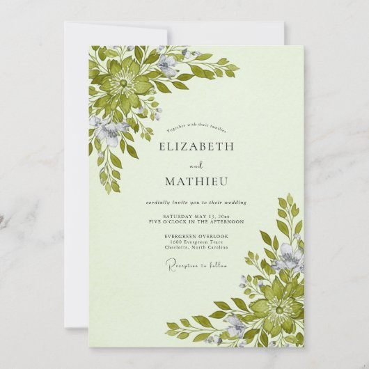Invitation Mariage Botanique au Vert Céladon (Devant)
