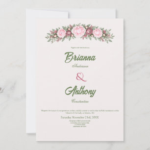 Invitation Mariage Botanique au Vin Rouge Clair et Pivoine Ro