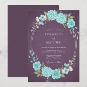 Invitation Mariage Botanique Audacieux et Sombre de Prune (Devant / Derrière)