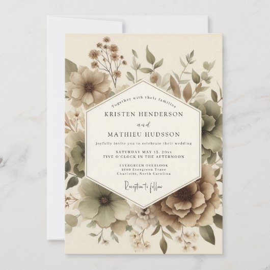 Invitation Mariage Botanique Automnal Beige (Devant)