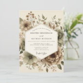 Invitation Mariage Botanique Automnal Beige (Debout devant)