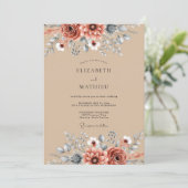 Invitation Mariage Botanique Automnal de Teinte Brun Clair (Debout devant)