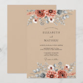 Invitation Mariage Botanique Automnal de Teinte Brun Clair (Devant / Derrière)