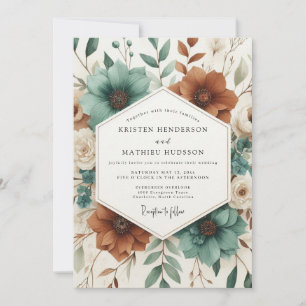 Invitation Mariage Botanique Automnal de Teinte Cyan