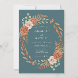 Invitation Mariage Botanique Automnal de Teinte Cyan