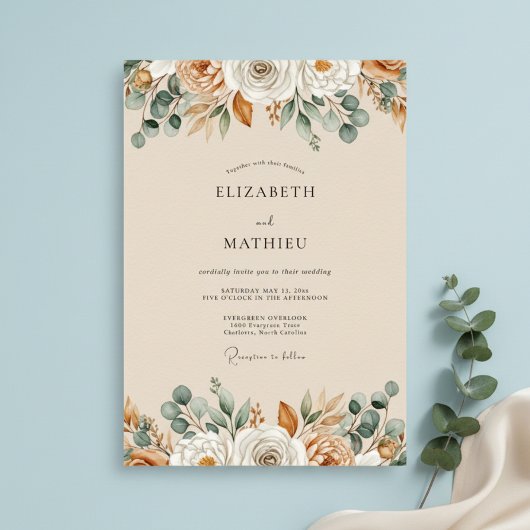 Invitation Mariage Botanique Automnal Ocre