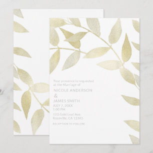 Invitation Mariage Botanique aux Feuilles d'Or Doré Rustique