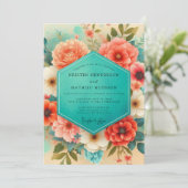 Invitation Mariage botanique aux fleurs de pêcher (Debout devant)