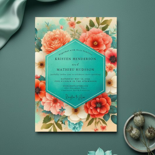 Invitation Mariage botanique aux fleurs de pêcher