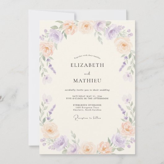Invitation Mariage Botanique aux Lavandes (Devant)