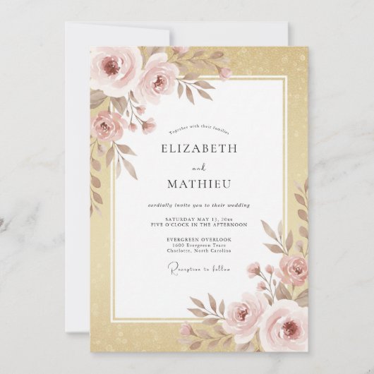 Invitation Mariage Botanique avec Fard Doré (Devant)