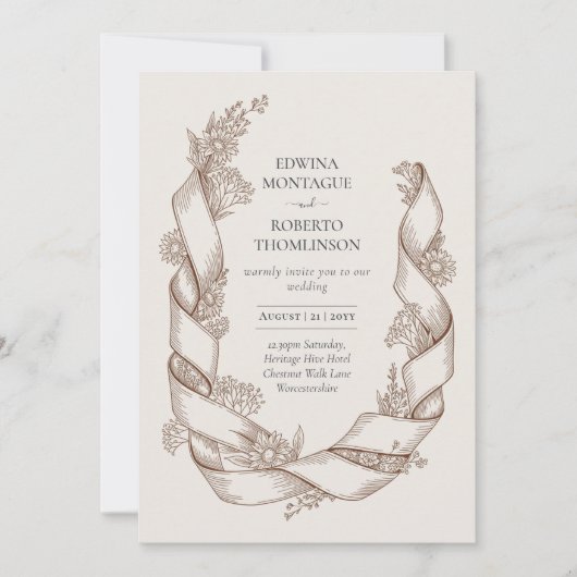 Invitation Mariage Botanique avec Ruban de Tournesol Rustique (Devant)
