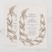 Invitation Mariage Botanique avec Ruban de Tournesol Rustique (Devant / Derrière)