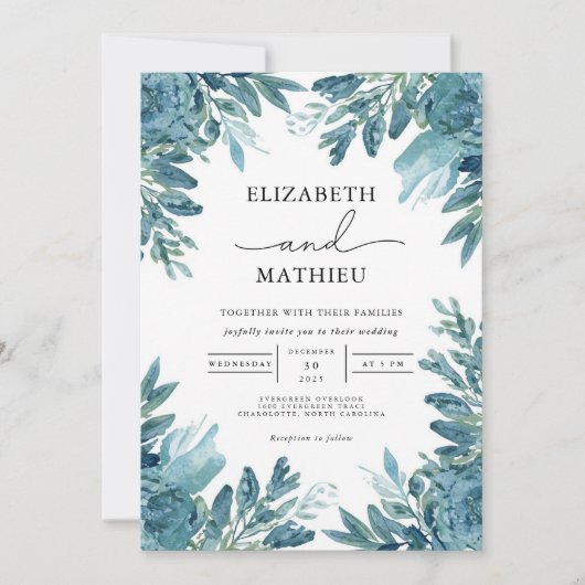 Invitation Mariage botanique Azure Bloom (Devant)
