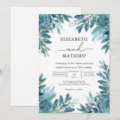 Invitation Mariage botanique Azure Bloom (Devant / Derrière)