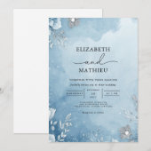 Invitation Mariage botanique Azure Frost (Devant / Derrière)