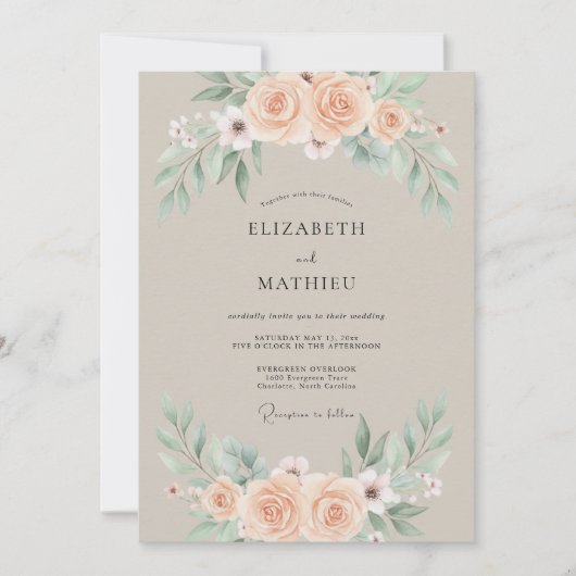 Invitation Mariage Botanique Beige Assourdi (Devant)