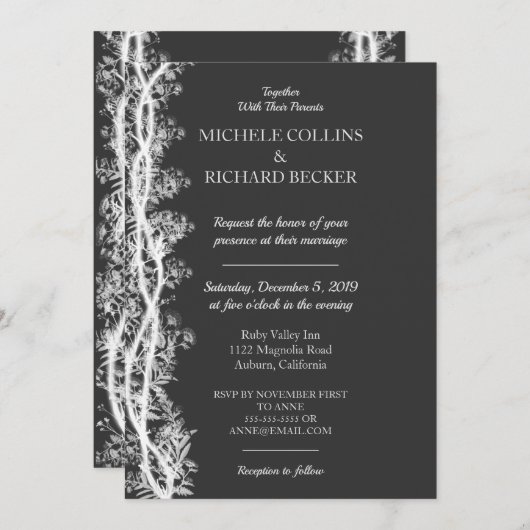 Invitation Mariage botanique blanc chic (Devant / Derrière)