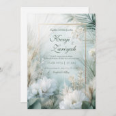 Invitation Mariage botanique blanc doux (Devant / Derrière)