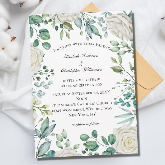 Invitation Mariage botanique blanc Rose Eucalyptus