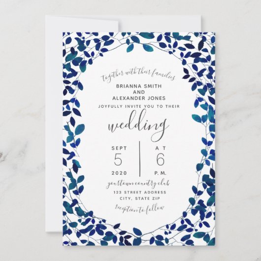 Invitation Mariage botanique bleu (Devant)
