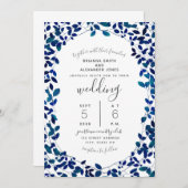 Invitation Mariage botanique bleu (Devant / Derrière)