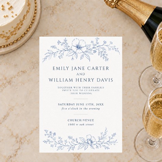 Invitation Mariage Botanique Bleu