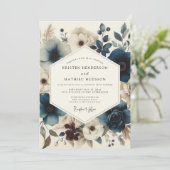 Invitation Mariage Botanique Bleu Ardoise Maussade (Debout devant)