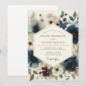 Invitation Mariage Botanique Bleu Ardoise Maussade (Devant / Derrière)