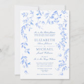 Invitation Mariage botanique bleu bleu français classique (Devant)