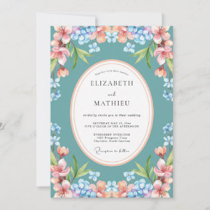 Invitation Mariage Botanique Bleu Canard Lumineux