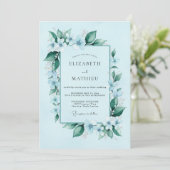 Invitation Mariage Botanique Bleu Céleste Impeccable (Debout devant)