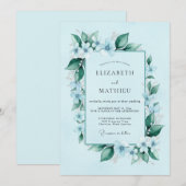 Invitation Mariage Botanique Bleu Céleste Impeccable (Devant / Derrière)