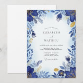 Invitation Mariage Botanique Bleu Cobalt Brillante (Devant / Derrière)