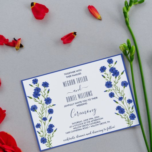 Invitation Mariage botanique bleu de Cornflower