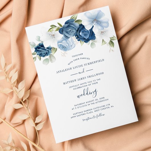 Invitation Mariage botanique bleu Dusty
