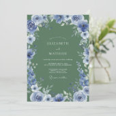 Invitation Mariage Botanique Bleu en Forêt (Debout devant)